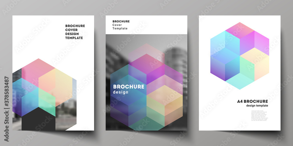 Poster vector layout of a4 format cover mockups design templates with abstract shapes and colors for brochu