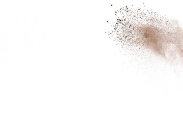 Brown powder explosion isolated on white background.