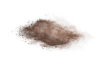 Fototapeta na wymiar Brown powder explosion isolated on white background.