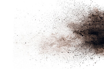 Brown powder explosion isolated on white background. - obrazy, fototapety, plakaty