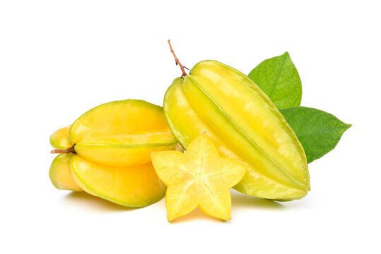 Ripe Star Fruit With Sliced Isolated On White Background.