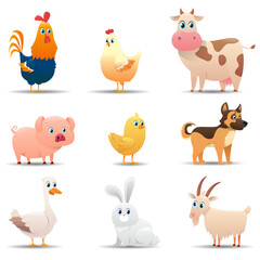 Cute farm animals collection on a white background
