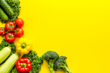 Background of vegetables. Fresh farm food - summer harvest, top view