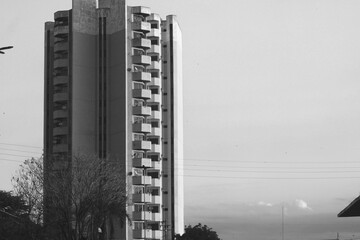 black and white building