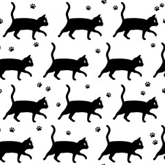 Seamless pattern with black cats