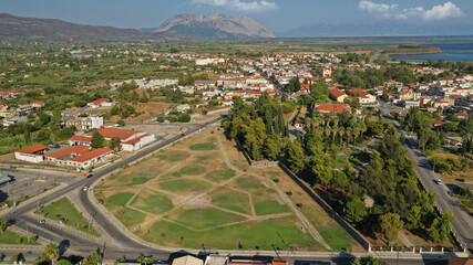 Fototapeta na wymiar Aerial drone photo of historic town of Messolongi, Aitoloakarnania, Greece