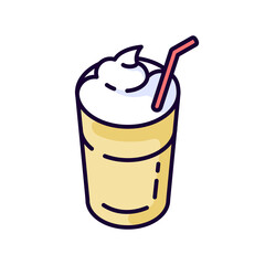 Mocha RGB color icon. Coffee drink with foam and straw. Beverage in glass mug. Cafe menu. Refreshement from restaurant. Coffee shop dessert. Cup with hot chocolate. Isolated vector illustration