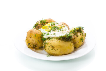 boiled early potatoes with fried egg and dill