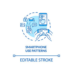 Smartphone use patterns concept icon. Person identify through phone. Recognition technology for getting data idea thin line illustration. Vector isolated outline RGB color drawing. Editable stroke