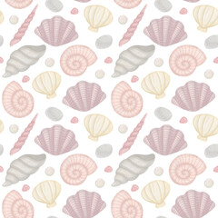 Sea shell seamless pattern illustration