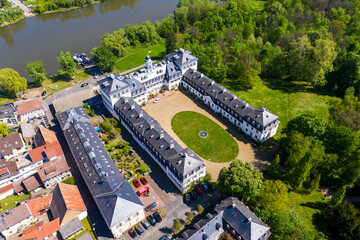 Aerial view of Rumpenheim Castle, Offenbach, Hesse, Germany