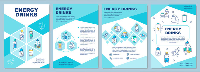 Fototapeta na wymiar Influence energy drinks brochure template. Caffeine effect. Flyer, booklet, leaflet print, cover design with linear icons. Vector layouts for magazines, annual reports, advertising posters