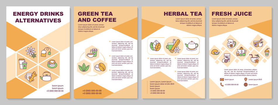 Energy drinks alternatives brochure template. Herbal and green tea. Flyer, booklet, leaflet print, cover design with linear icons. Vector layouts for magazines, annual reports, advertising posters
