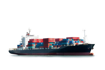Container Cargo ship isolated on white background, Freight Transportation and Logistic, Shipping