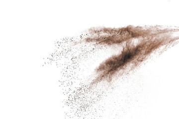 Obraz na płótnie Canvas Brown powder explosion isolated on white background.