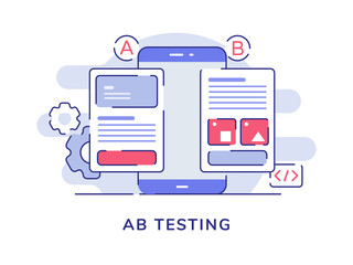 AB testing concept A B comparison split wireframe application on display smartphone screen with flat outline style