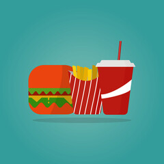 Fast food set vector illustration consisting of burger, fries, cola