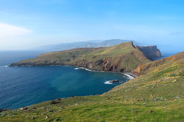 Green mountain and ocean landscape at Sao Lourenco peninsula (Ponta de São Lourenço), Madeira Island, Portugal, Europe