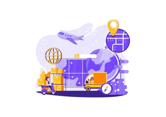 tiny people and Delivery concept. Delivery home and office. City logistics. Vector illustration