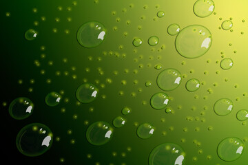 Multiple Drops of water on a colored  background.  in Olive Selective focus. Gradient