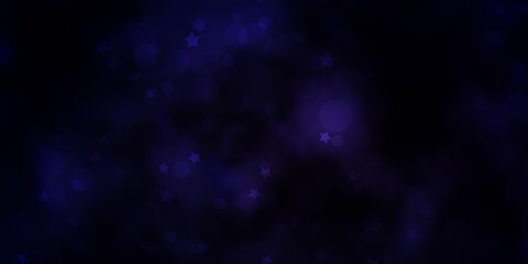 Dark Purple vector backdrop with circles, stars. Abstract design in gradient style with bubbles, stars. Texture for window blinds, curtains.