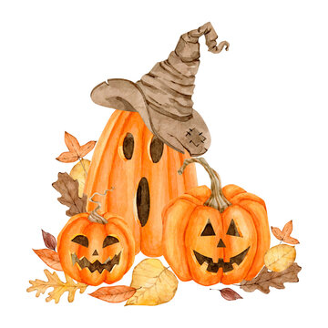 Watercolor Halloween night clipart illustration