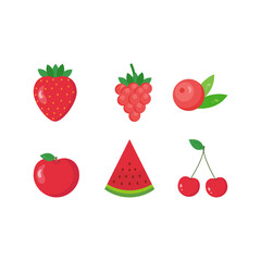 This is a collection of fruit, berry on white background.