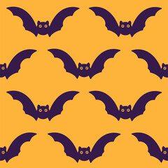 Naklejka premium patern with dark, cute, funny funny bats on a light, orange background in vector