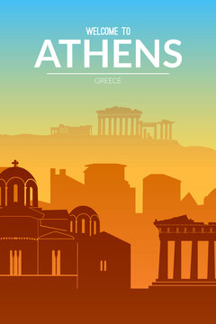 Athens, Greece famous city scape view background.