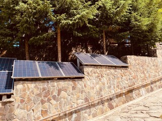 solar panels on the roof of house in summer.solar . alternative energy