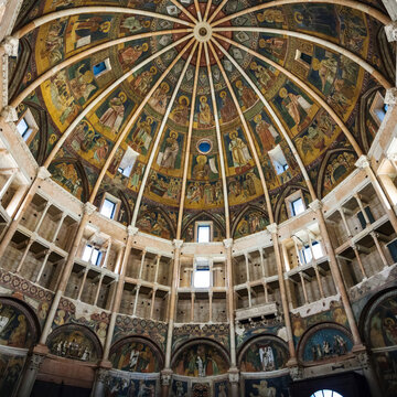 PARMA, ITALY - NOVEMBER 3, 2012: interior of baptistery in Parma city. Construtrion of Baptistery began in 1196 by Antelami.