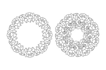 Doodle elegance border set icon isolated on white. Outline flower and leaf frame for wedding design, card. Floral hand dwawing art line. Sketch vector stock illustration. EPS 10