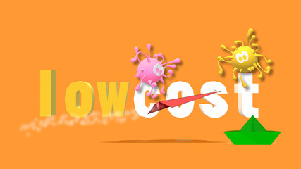 Travels, Impact of COVID-19. Maritime transport at a reduced price. Red paper plane flying over the text. Green paper boat. Carrier, travel agency or low cost airline, abbreviated as LCC. 