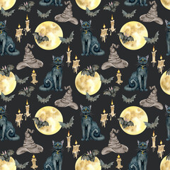 Materiał do szycia Watercolor Halloween seamless pattern illustration