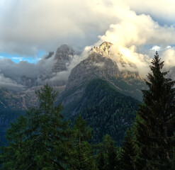 Brenta Dolomites in Trentino Italy Alps evening nice photo with clouds