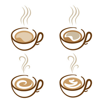 clipart set hot coffee with cream cup vector