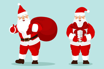 Set of cute Santa Claus. Characters cute flat. Funny cartoon character with different emotions. New Year