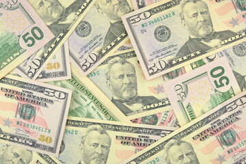 Fototapeta na wymiar Dollar banknotes. 50 American dollars banknotes background.
