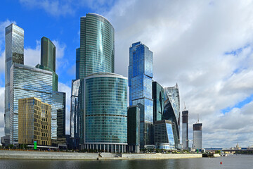 Fototapeta na wymiar Moscow International Business Center (MIBC) and Bagration Bridge spanning Moscow River