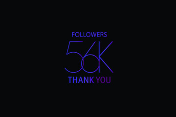 56K, 56.000 Followers Luxury Black Purple Thank you anniversary, minimalist logo, jubilee on black background for Social Media - Vector