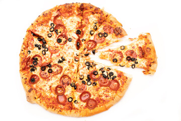 Pepperoni pizza on a white background