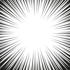 Obraz premium Abstract comic book flash explosion radial lines background. Vector illustration for superhero design. Bright black white light strip burst. Flash ray blast glow. Manga cartoon hero fight print stamp