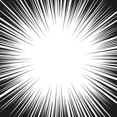 Fototapeta premium Abstract comic book flash explosion radial lines background. Vector illustration for superhero design. Bright black white light strip burst. Flash ray blast glow. Manga cartoon hero fight print stamp