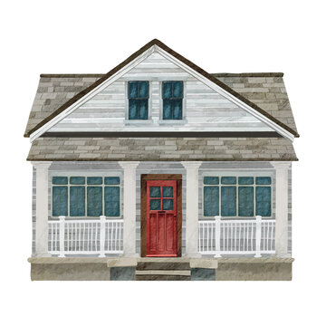 Watercolor portrait of a cozy house or cottage