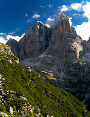 Fototapeta na wymiar Rock in Dolomites in Gardena Pass in Italy Alps Europe