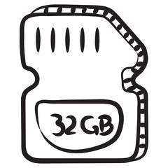 
Sd card, memory storage card icon in doodle design.
