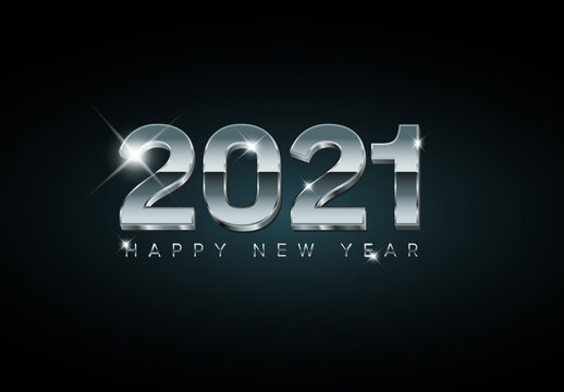 Happy New Year 2021 Card with Big Silver Numbers