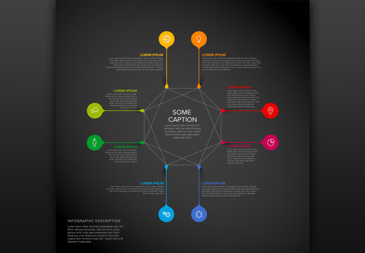 Eight Elements Dark Infographic with Droplet Pointers