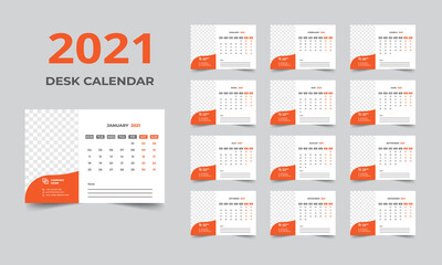 Desk calendar design 2021 template Set of 12 Months, Week starts Monday, Stationery design, calendar planner
