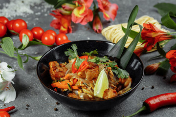 Japanese food: Glass noodles with chicken and vegetables